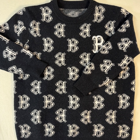 Boston Red Sox Allover Logo Knit Sweater – Black & White - Picture 3 of 3